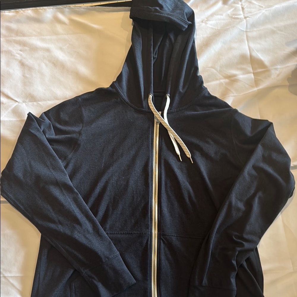 Vuori Womens Halo Performance Hoodie 2.0 in dark blue.